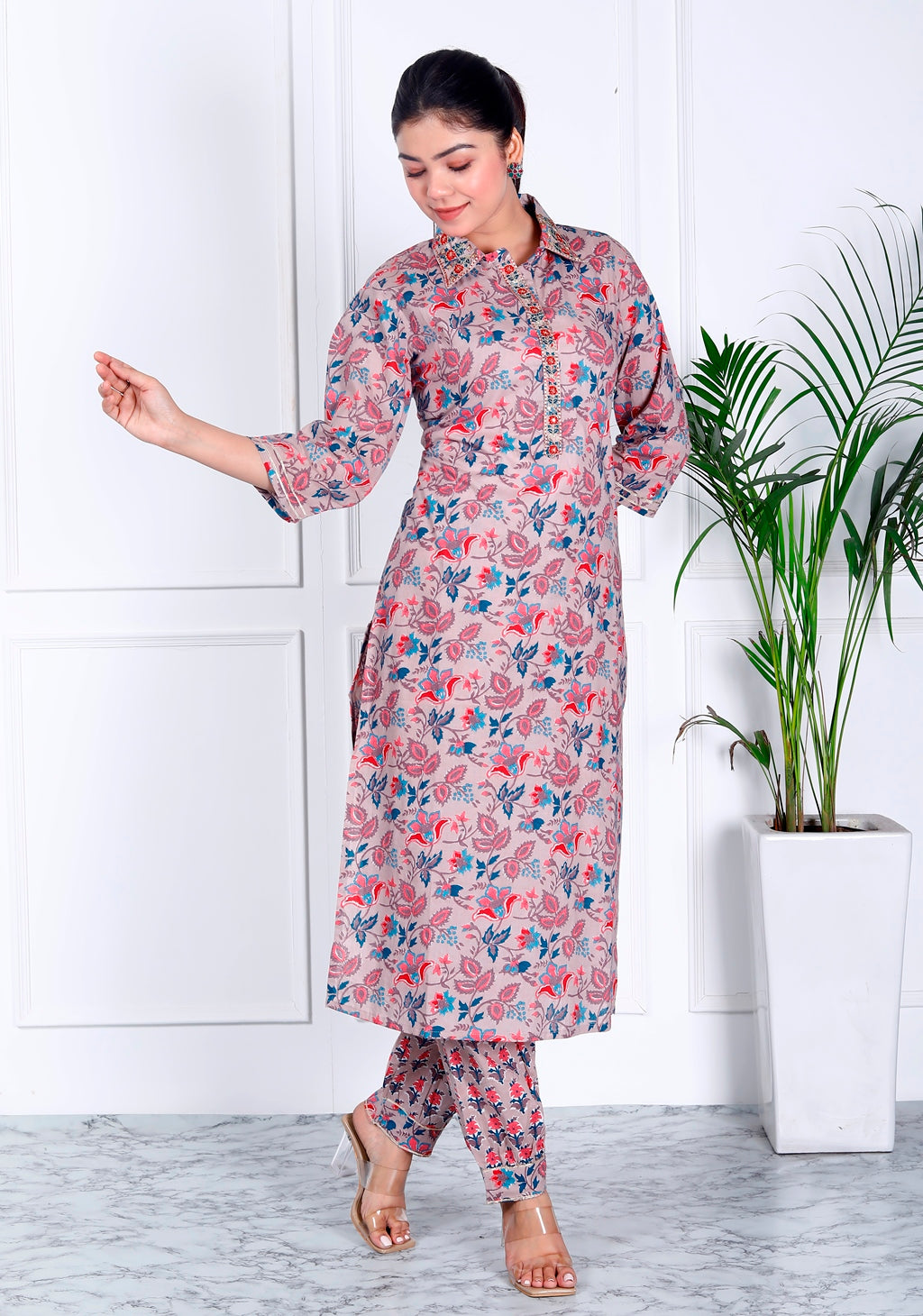 Grey floral kurta set