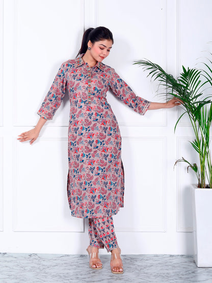 Grey floral kurta set