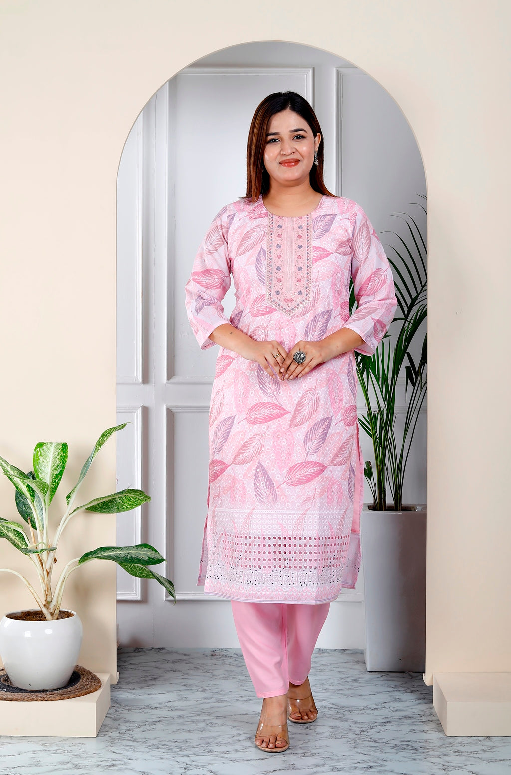 Pink shiffli suit set