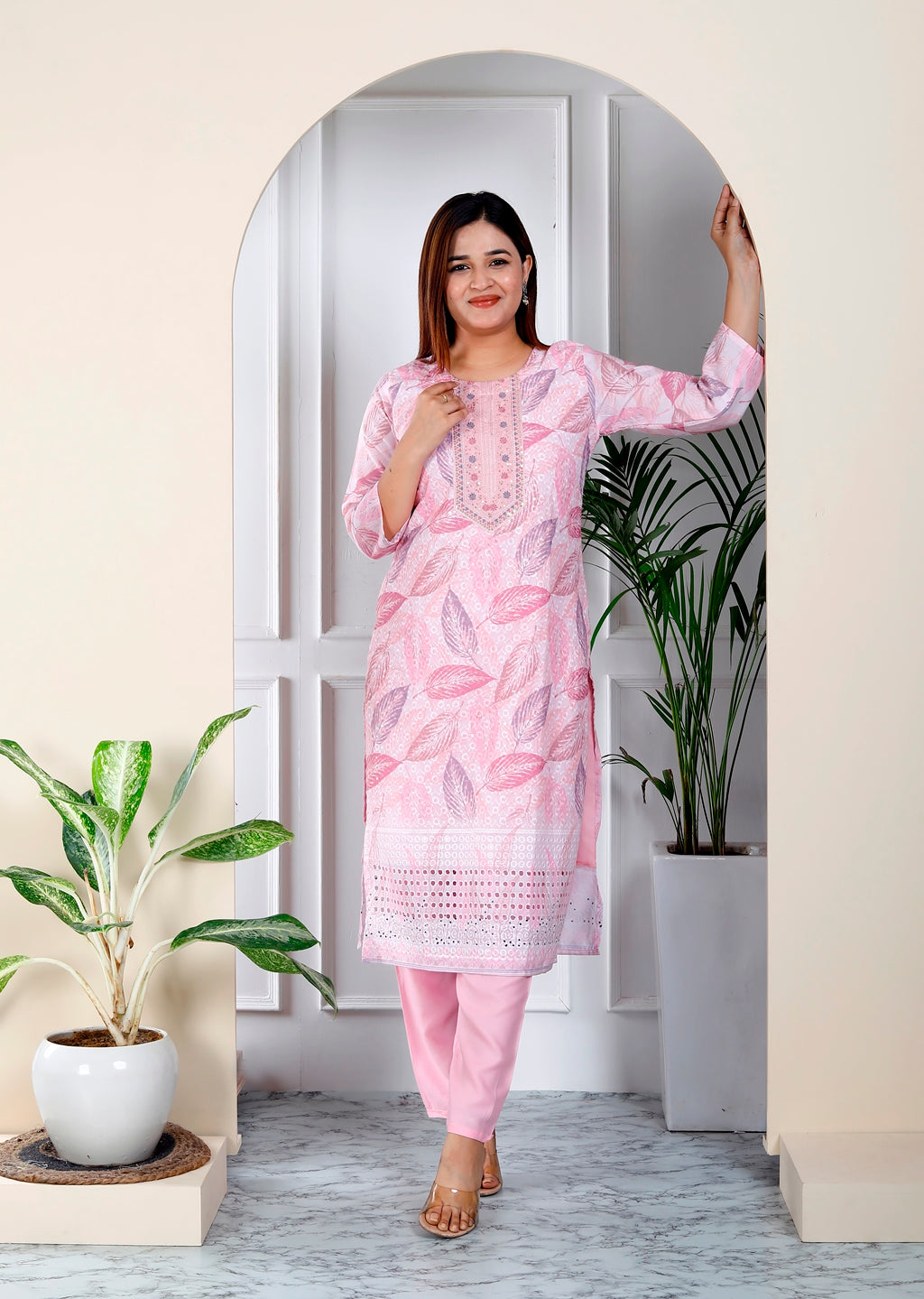 Pink shiffli suit set