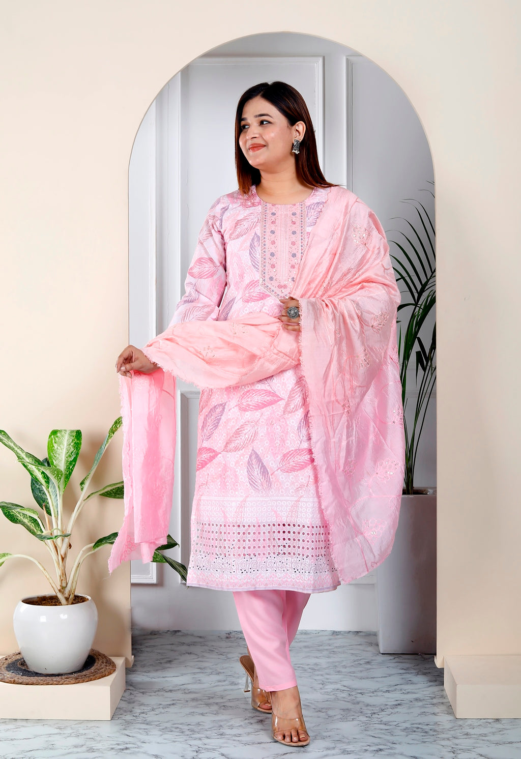 Pink shiffli suit set