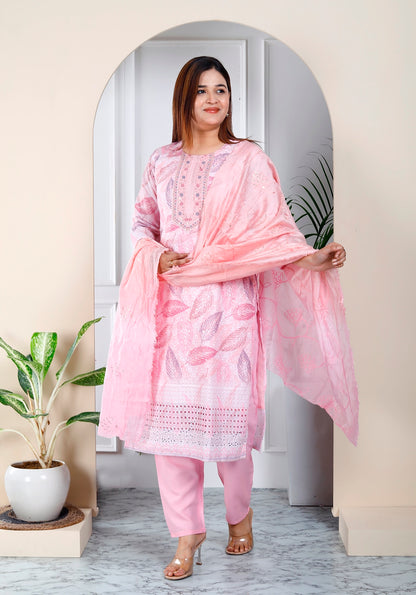 Pink shiffli suit set