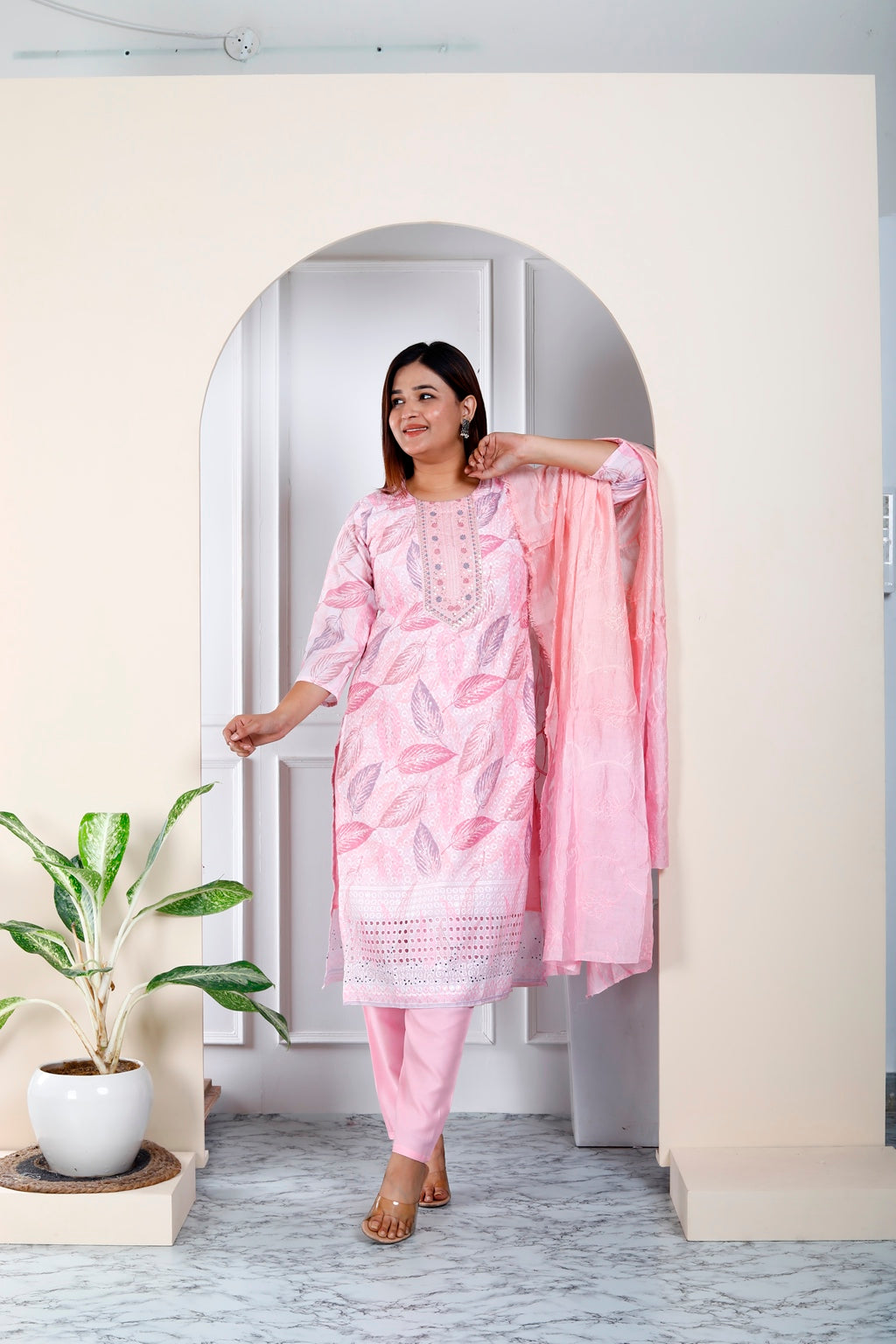 Pink shiffli suit set