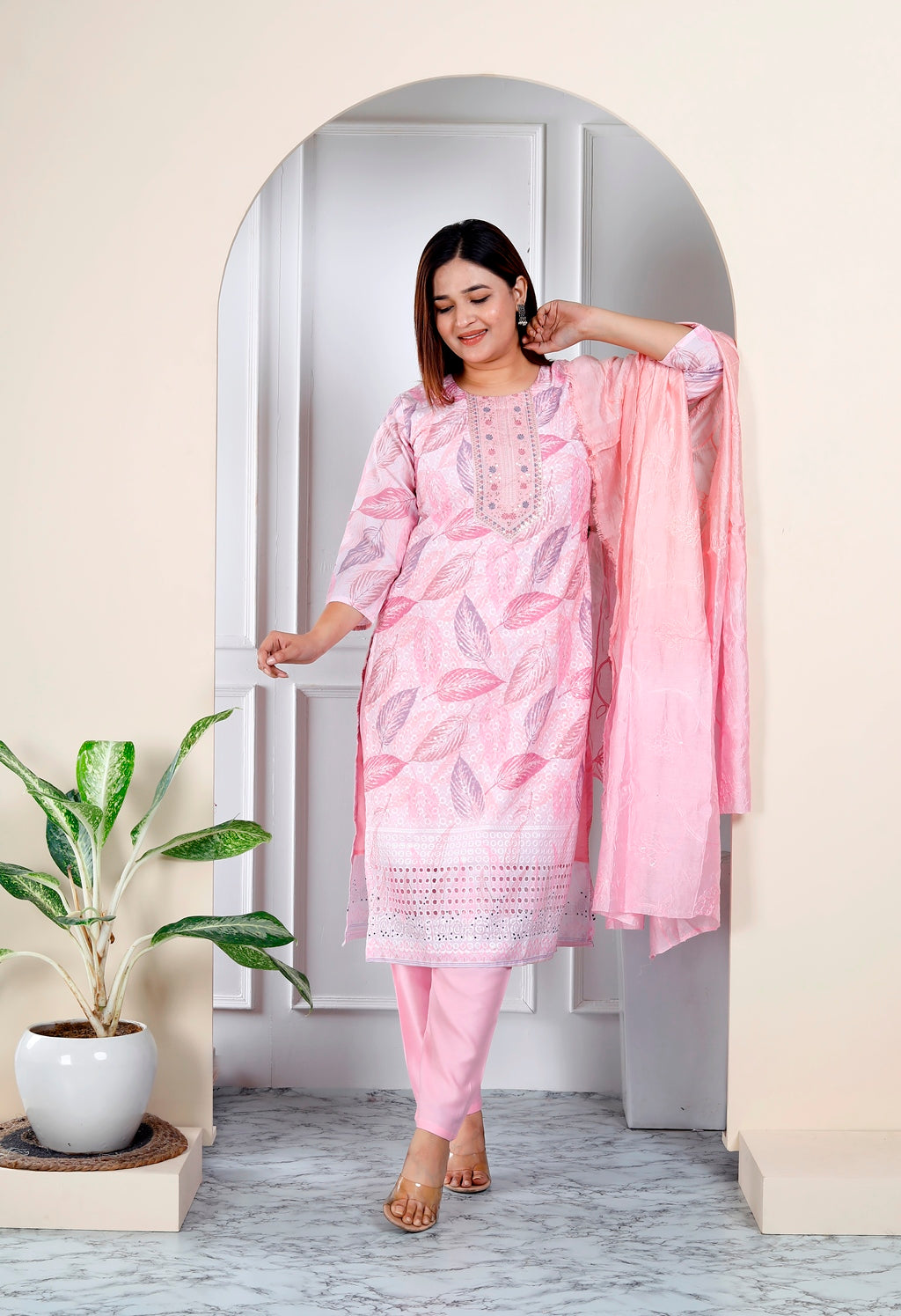 Pink shiffli suit set