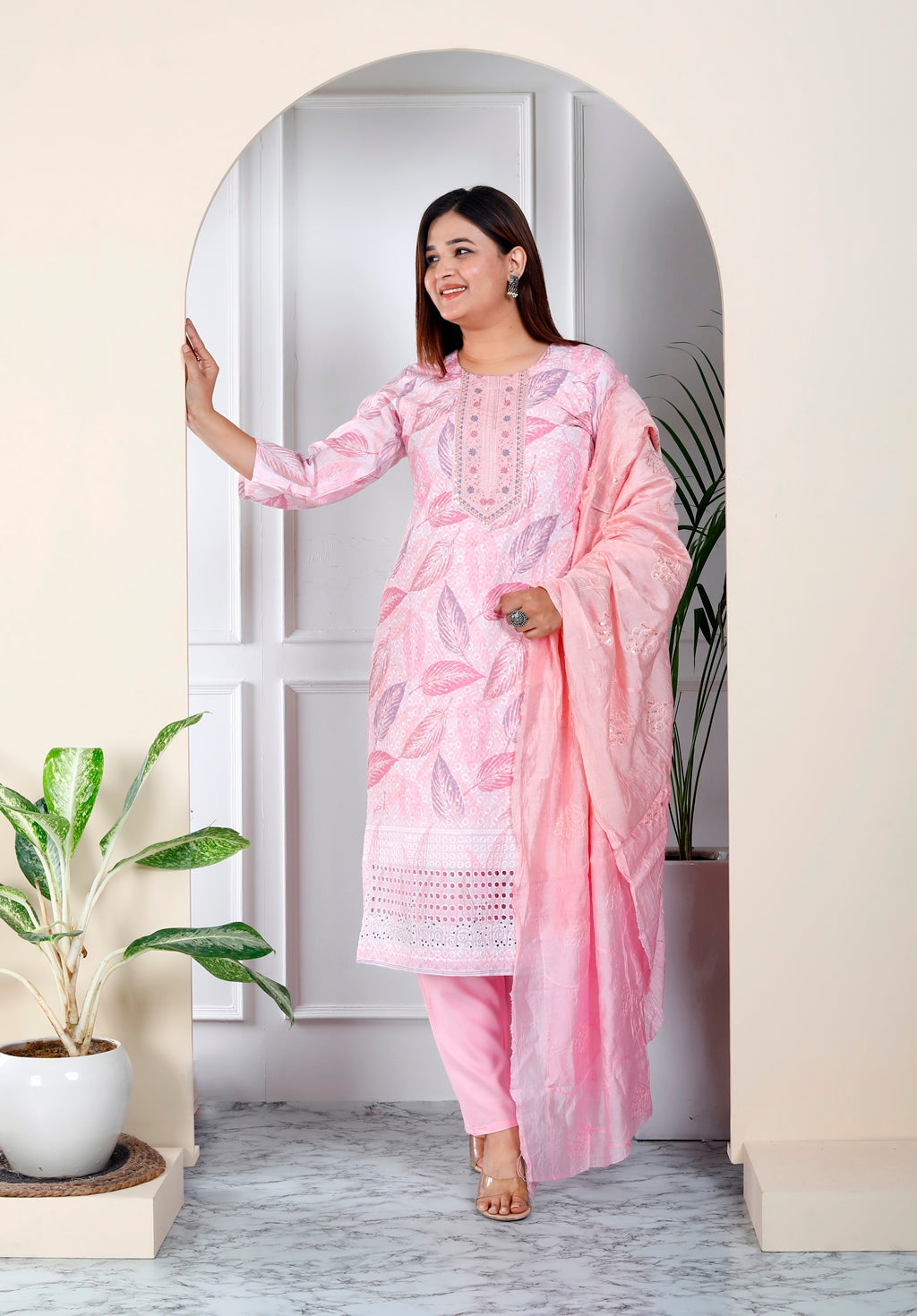 Pink shiffli suit set