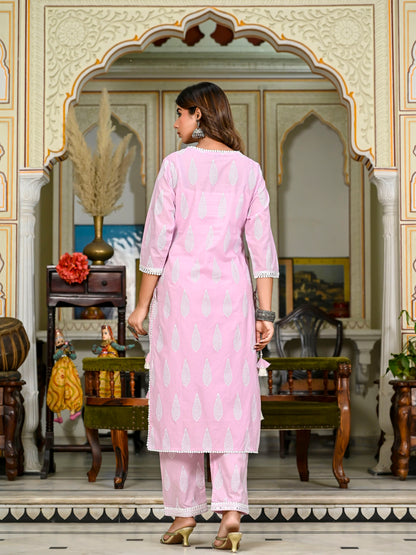 Pink embroidered tasseled suit set