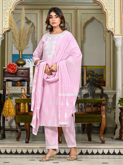 Pink embroidered tasseled suit set