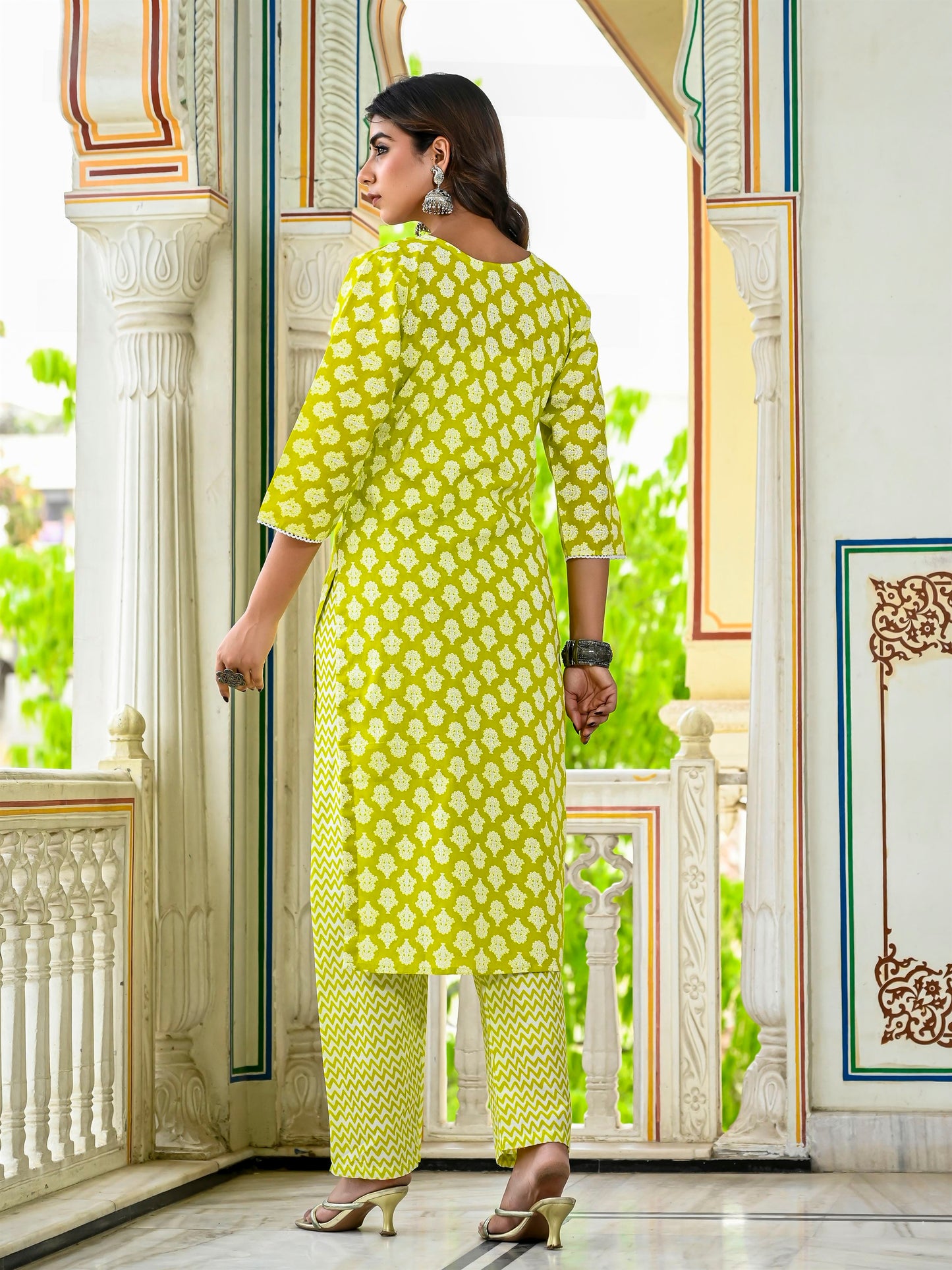 Lime embroidered suit set