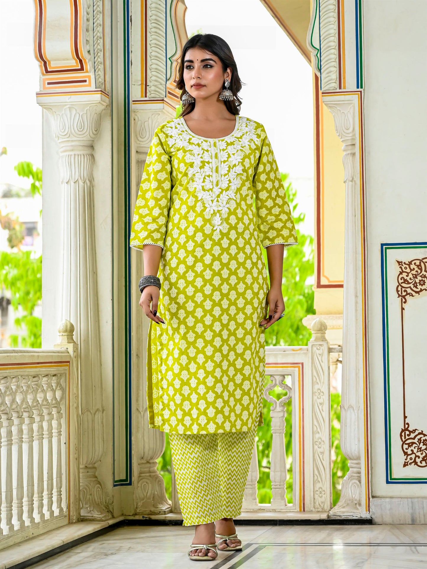 Lime embroidered suit set