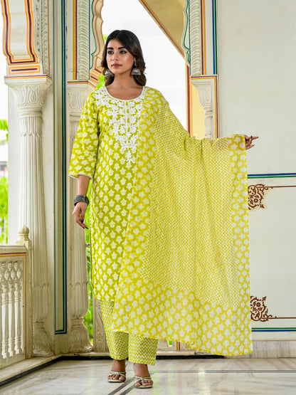 Lime embroidered suit set