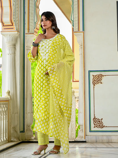 Lime embroidered suit set