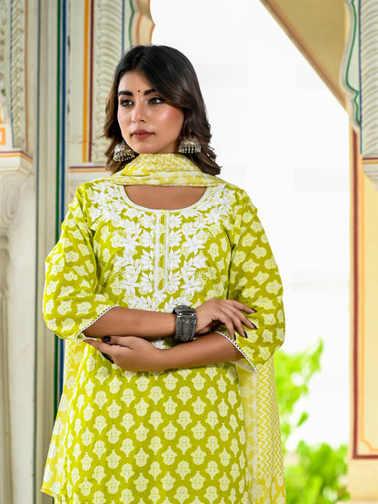 Lime embroidered suit set