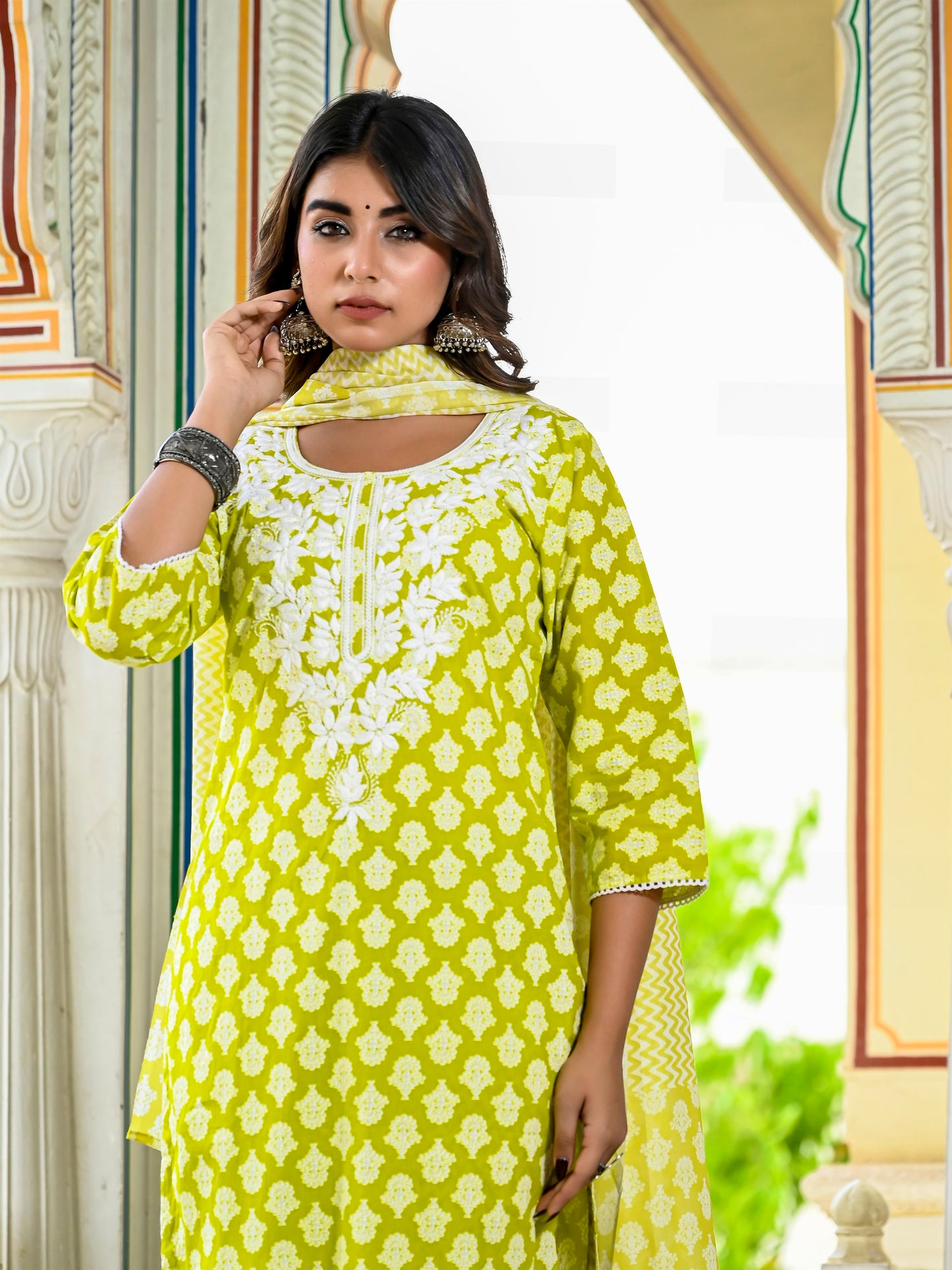 Lime embroidered suit set