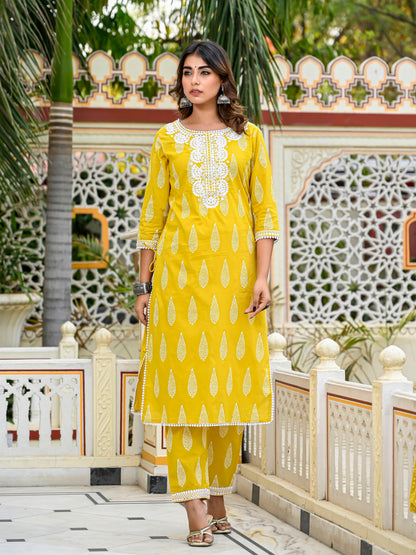 Yellow embroidered tasseled suit set