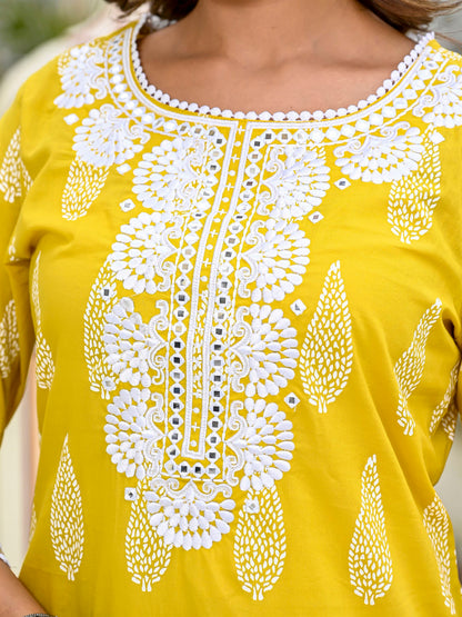 Yellow embroidered tasseled suit set