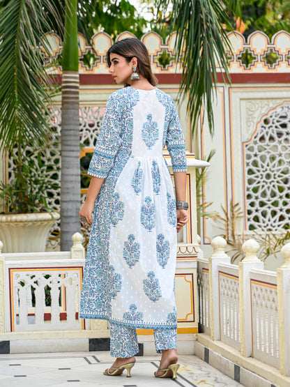 Breezy blue handblock anarkali