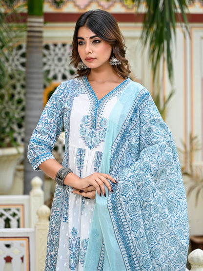 Breezy blue handblock anarkali