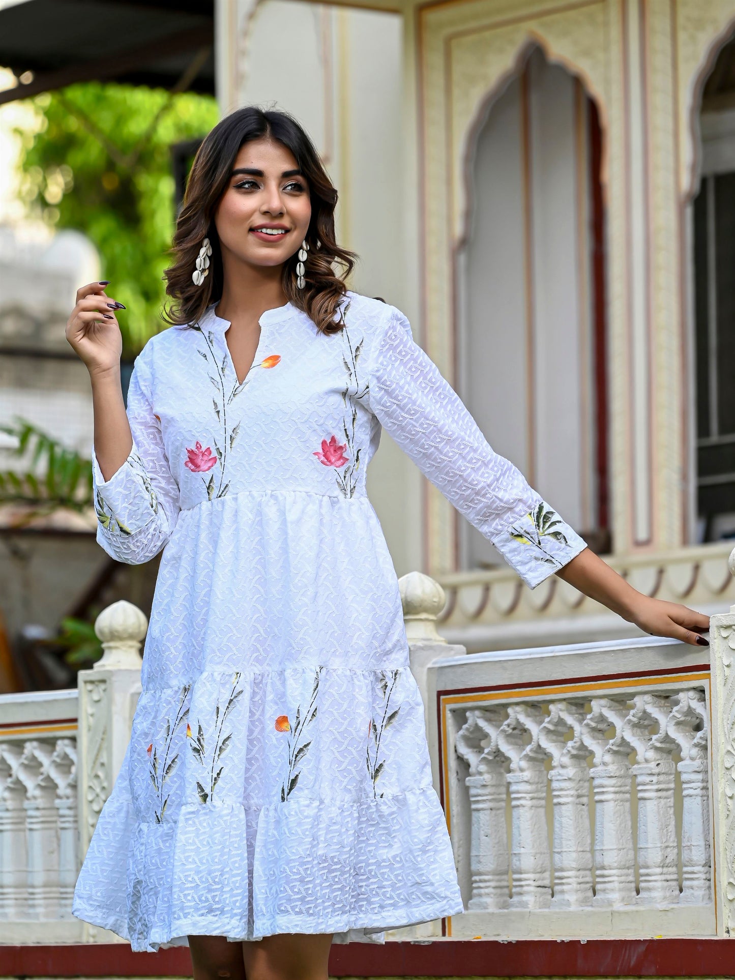 White brush print dress