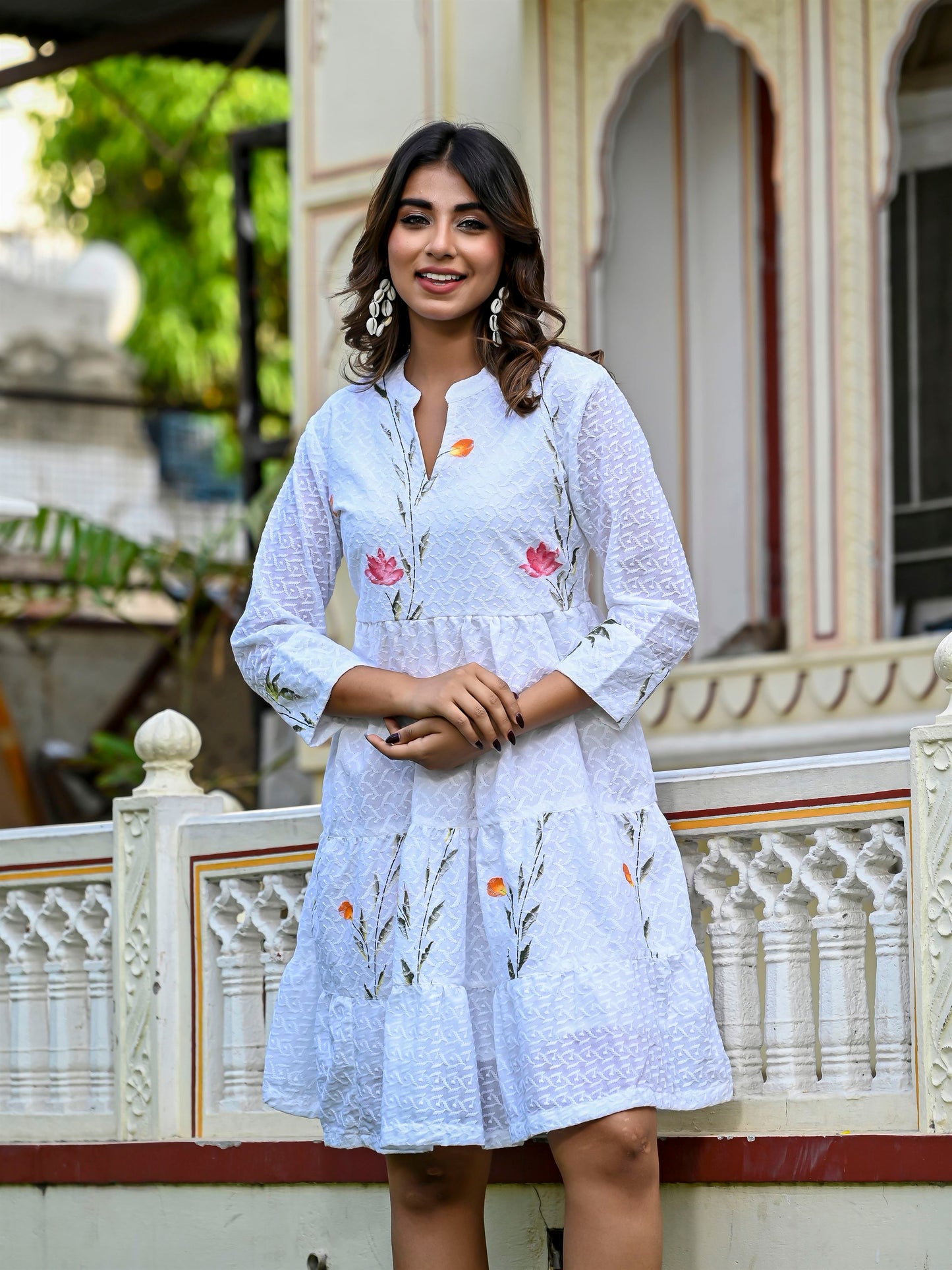 White brush print dress