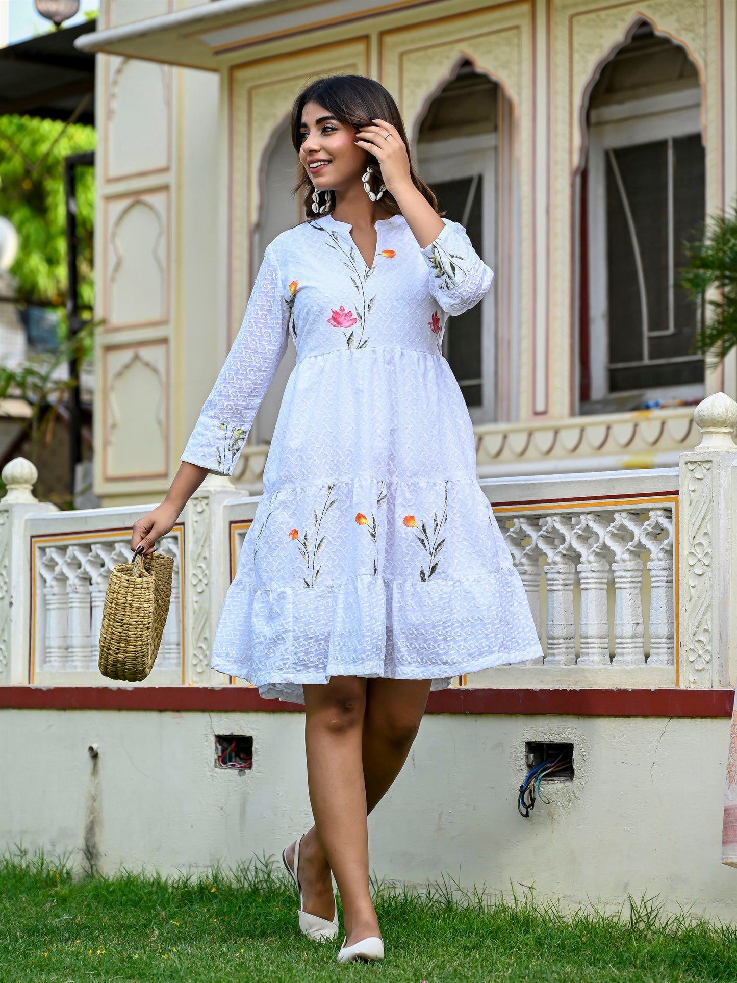 White brush print dress