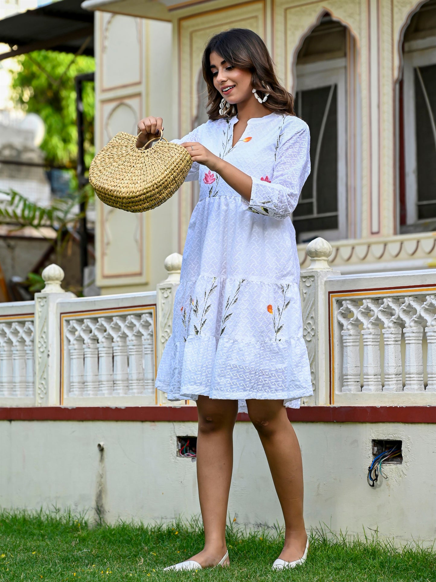 White brush print dress