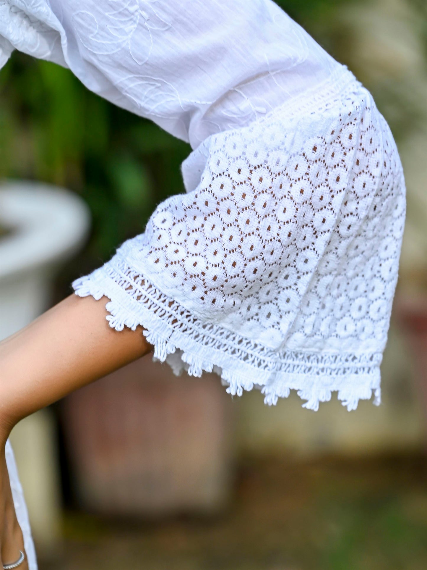 Embroidered white cotton fit and flare dress