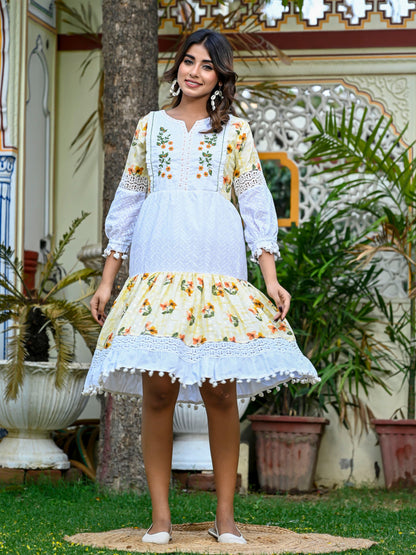 Floral cotton tiered dress