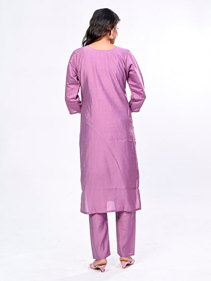 Violet Embroidered Suit Set