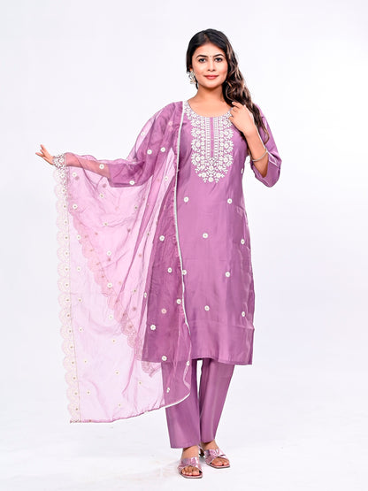 Violet Embroidered Suit Set