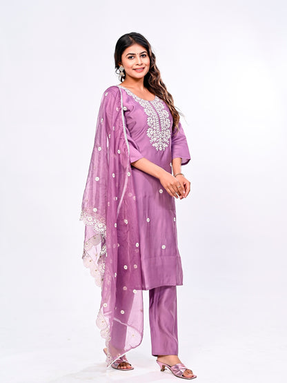 Violet Embroidered Suit Set