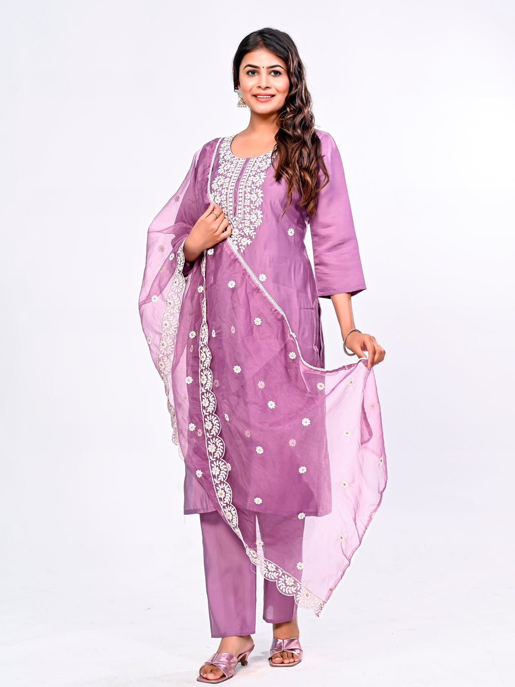 Violet Embroidered Suit Set