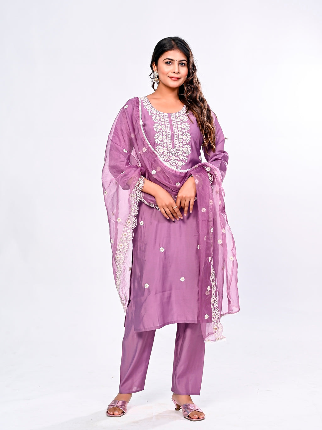 Violet Embroidered Suit Set