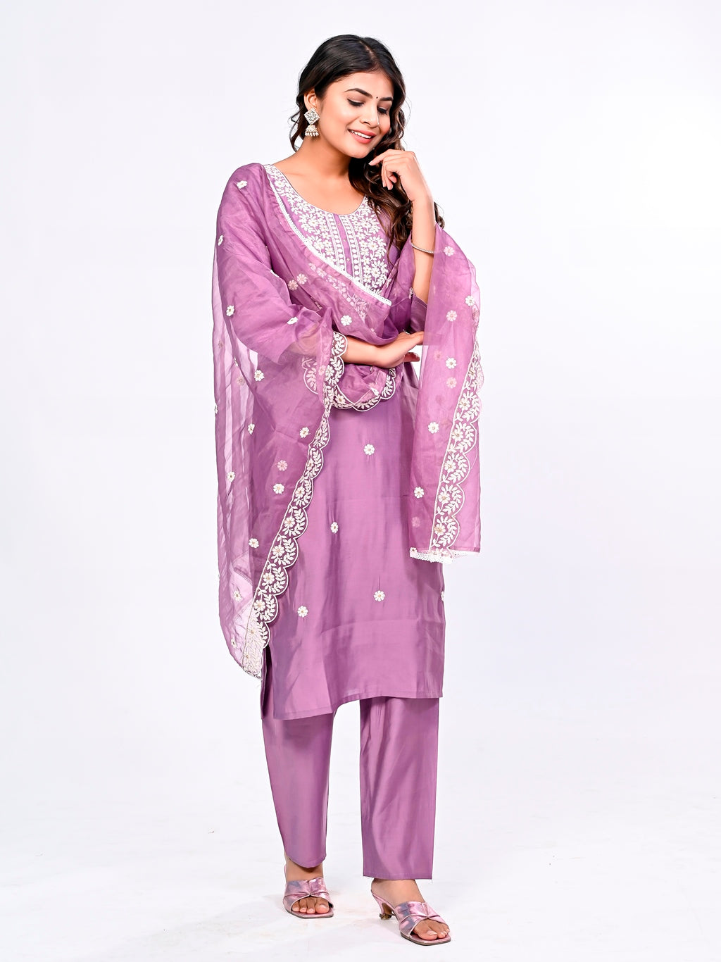 Violet Embroidered Suit Set