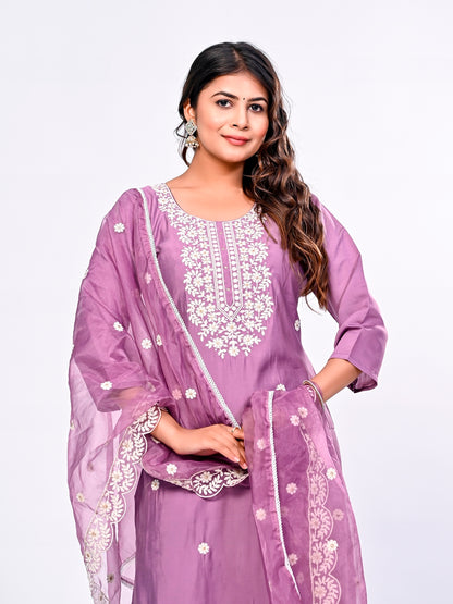 Violet Embroidered Suit Set