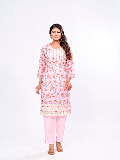 Gulabi phool jaal suit set