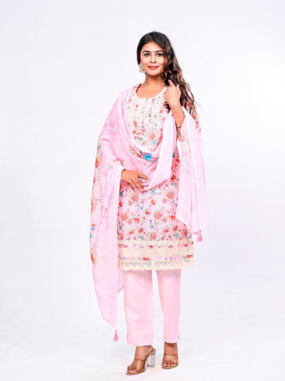 Gulabi phool jaal suit set