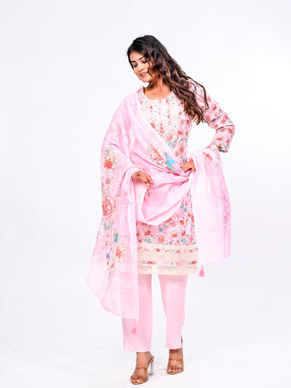 Gulabi phool jaal suit set