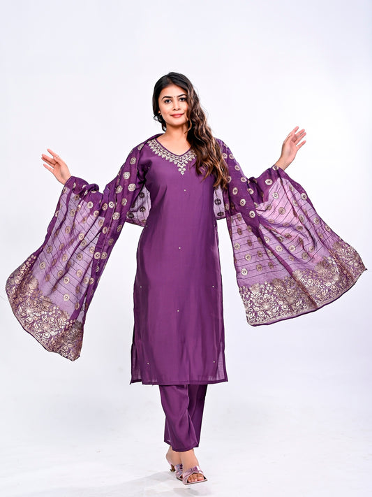 Deep Purple Handwork Suit Set