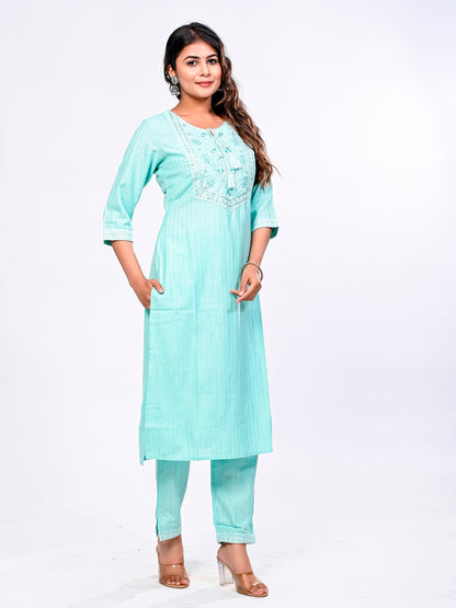 Sky Blue Embroidered Suit Set