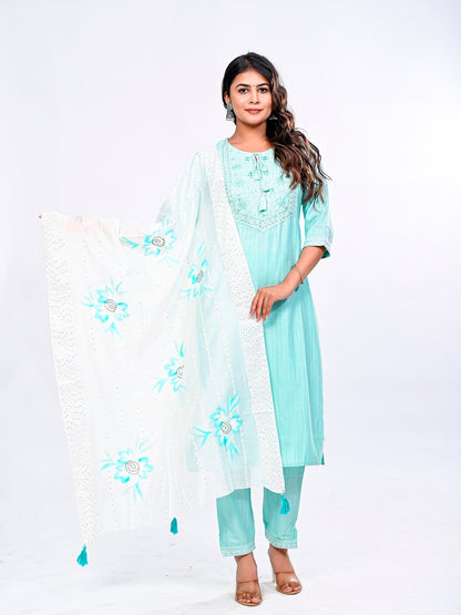 Sky Blue Embroidered Suit Set