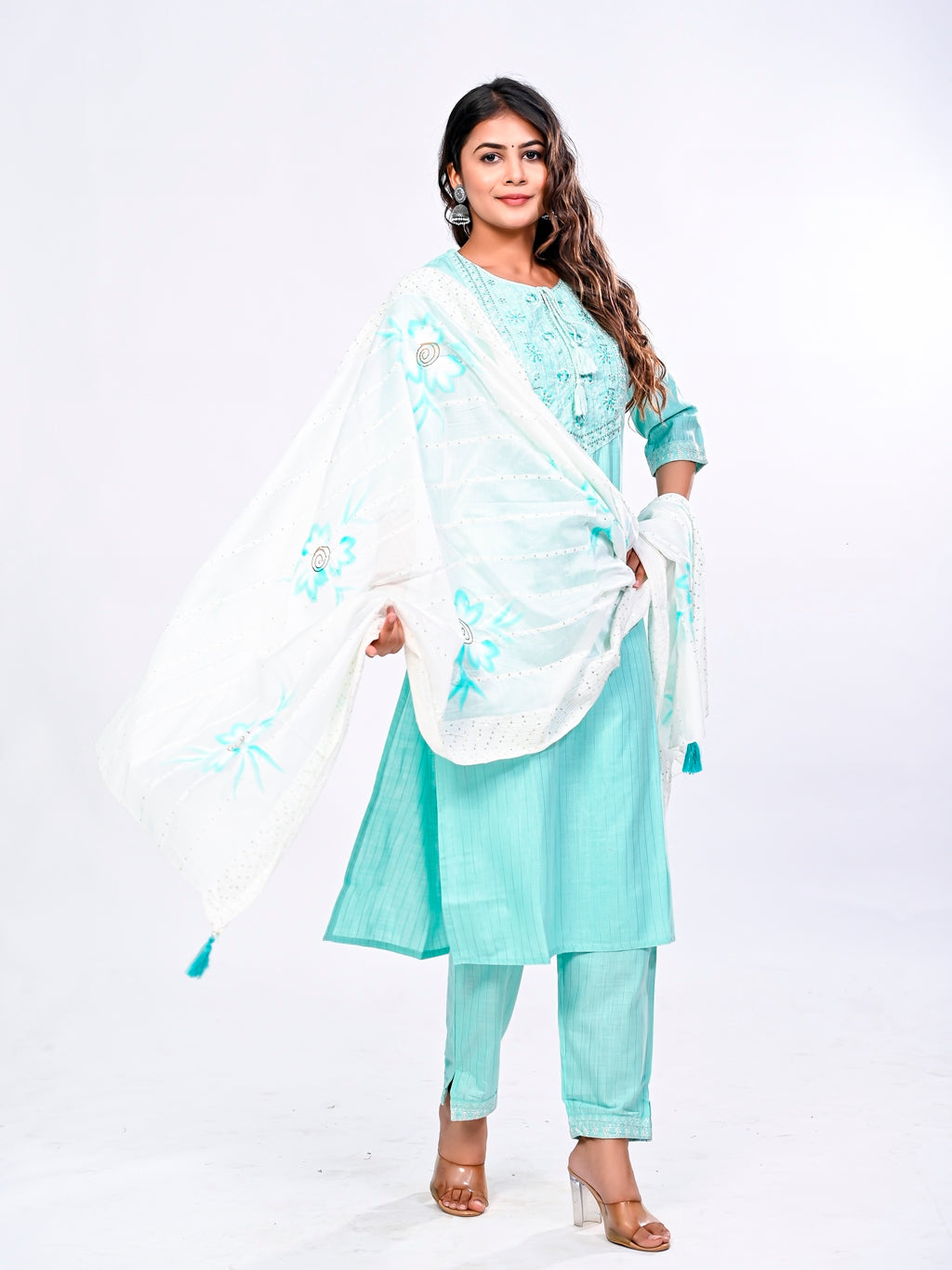 Sky Blue Embroidered Suit Set