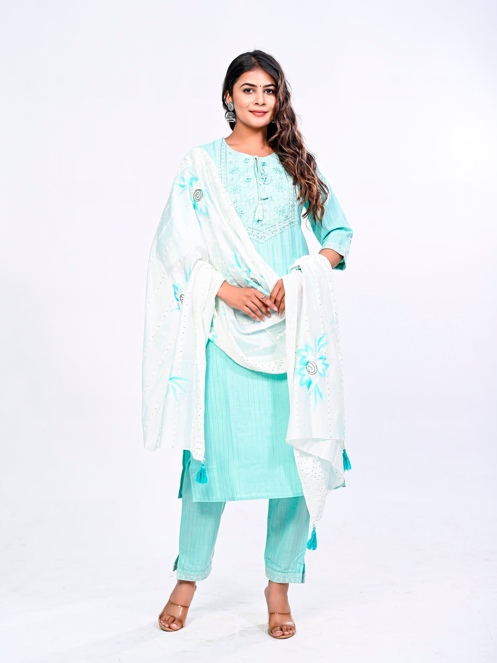 Sky Blue Embroidered Suit Set