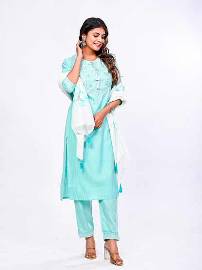 Sky Blue Embroidered Suit Set