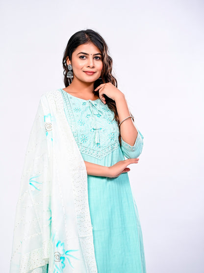 Sky Blue Embroidered Suit Set