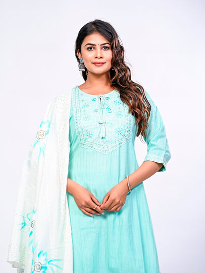 Sky Blue Embroidered Suit Set